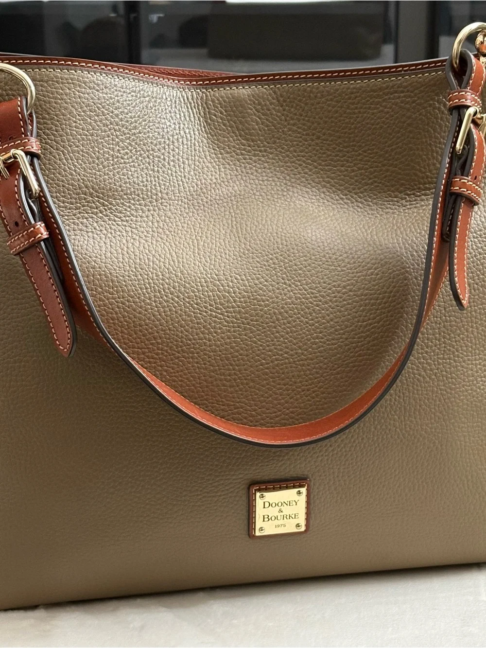 Dooney & Bourne Large Taupe Pebble Leather Hobo Handbag